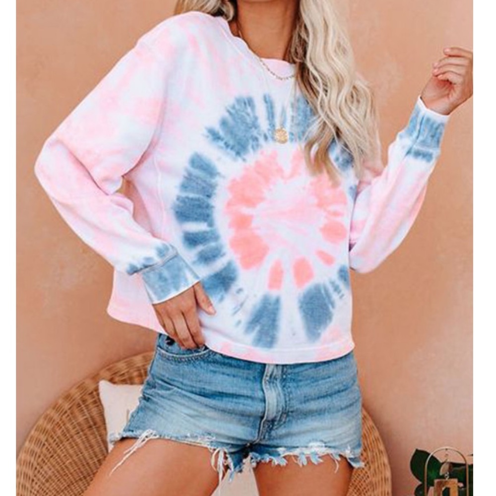 🔥SPIRAL TIE DYE🔥Long Sleeve Pullover Top Pink M/L/XL NWT - Picture 2 of 8